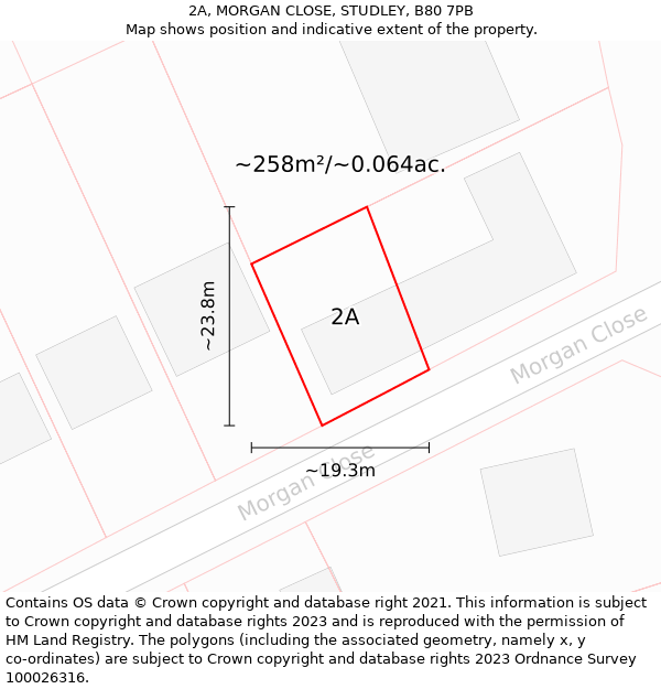 2A, MORGAN CLOSE, STUDLEY, B80 7PB: Plot and title map