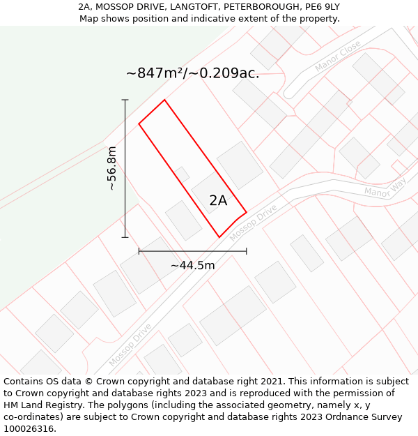 2A, MOSSOP DRIVE, LANGTOFT, PETERBOROUGH, PE6 9LY: Plot and title map