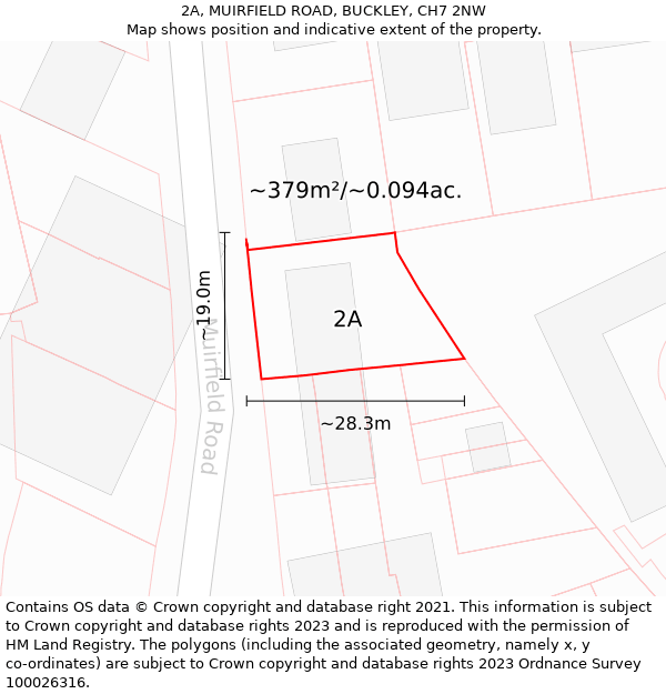 2A, MUIRFIELD ROAD, BUCKLEY, CH7 2NW: Plot and title map