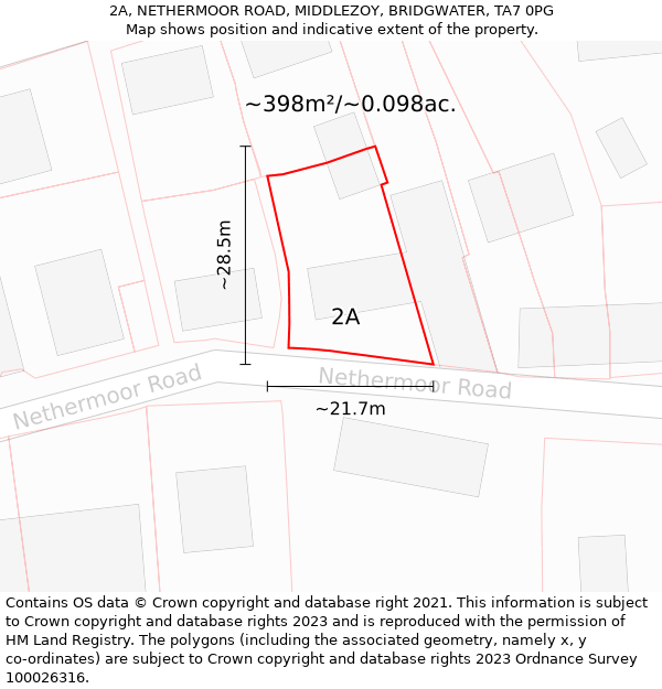 2A, NETHERMOOR ROAD, MIDDLEZOY, BRIDGWATER, TA7 0PG: Plot and title map