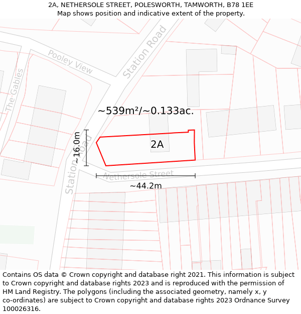 2A, NETHERSOLE STREET, POLESWORTH, TAMWORTH, B78 1EE: Plot and title map