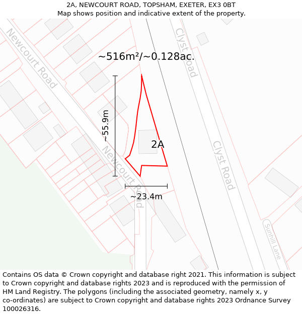 2A, NEWCOURT ROAD, TOPSHAM, EXETER, EX3 0BT: Plot and title map