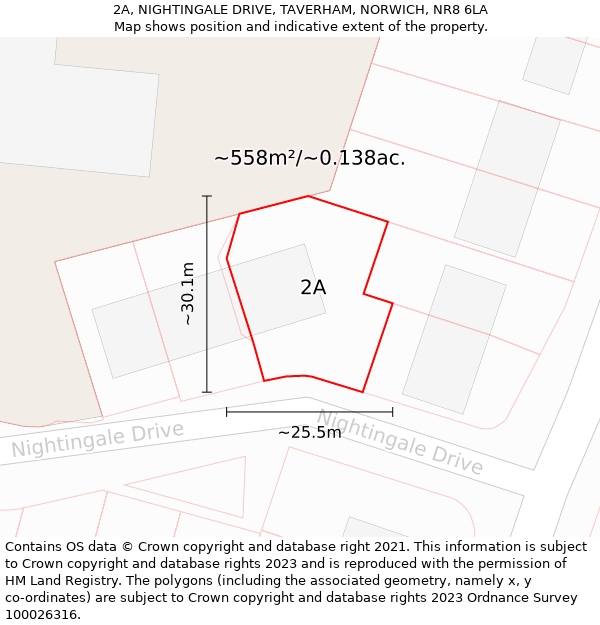 2A, NIGHTINGALE DRIVE, TAVERHAM, NORWICH, NR8 6LA: Plot and title map