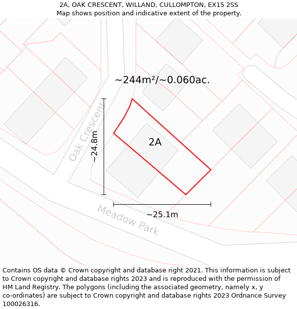 2A, OAK CRESCENT, WILLAND, CULLOMPTON, EX15 2SS: Plot and title map