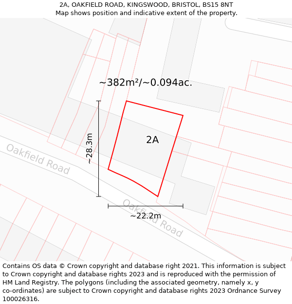 2A, OAKFIELD ROAD, KINGSWOOD, BRISTOL, BS15 8NT: Plot and title map