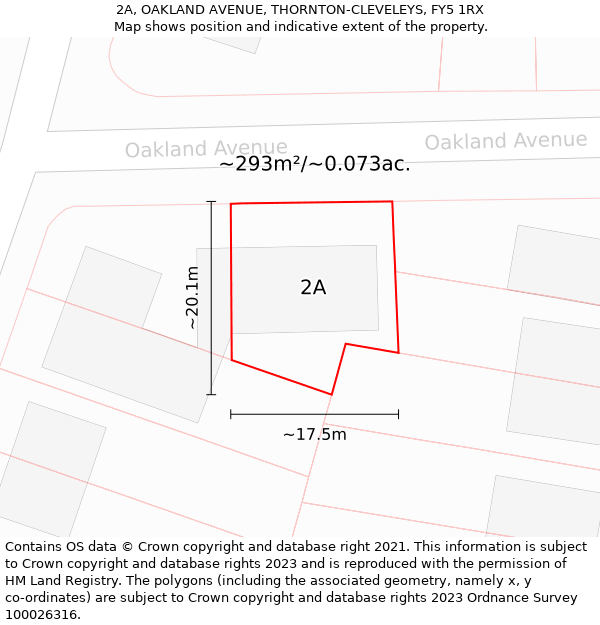 2A, OAKLAND AVENUE, THORNTON-CLEVELEYS, FY5 1RX: Plot and title map