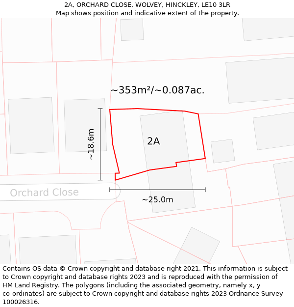 2A, ORCHARD CLOSE, WOLVEY, HINCKLEY, LE10 3LR: Plot and title map