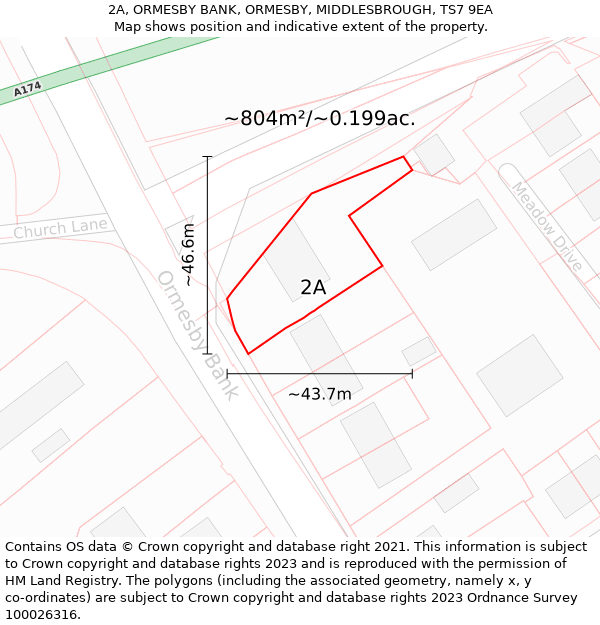2A, ORMESBY BANK, ORMESBY, MIDDLESBROUGH, TS7 9EA: Plot and title map