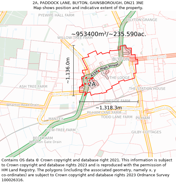 2A, PADDOCK LANE, BLYTON, GAINSBOROUGH, DN21 3NE: Plot and title map