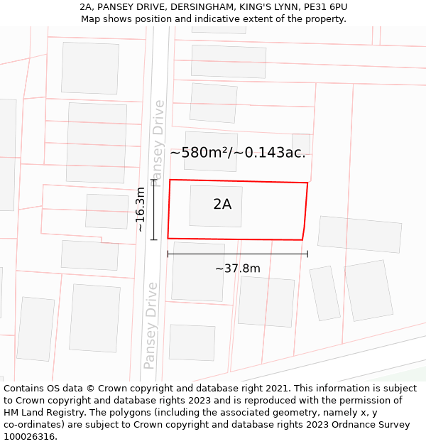 2A, PANSEY DRIVE, DERSINGHAM, KING'S LYNN, PE31 6PU: Plot and title map