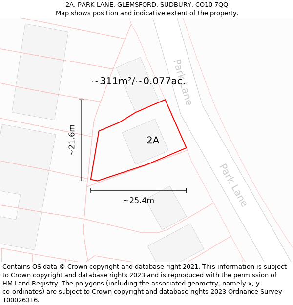 2A, PARK LANE, GLEMSFORD, SUDBURY, CO10 7QQ: Plot and title map