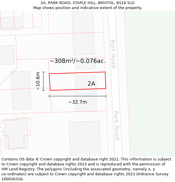 2A, PARK ROAD, STAPLE HILL, BRISTOL, BS16 5LD: Plot and title map