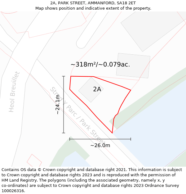2A, PARK STREET, AMMANFORD, SA18 2ET: Plot and title map