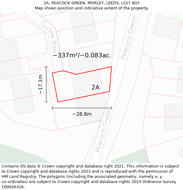 2A, PEACOCK GREEN, MORLEY, LEEDS, LS27 8GY: Plot and title map