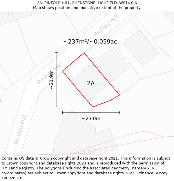 2A, PINFOLD HILL, SHENSTONE, LICHFIELD, WS14 0JN: Plot and title map