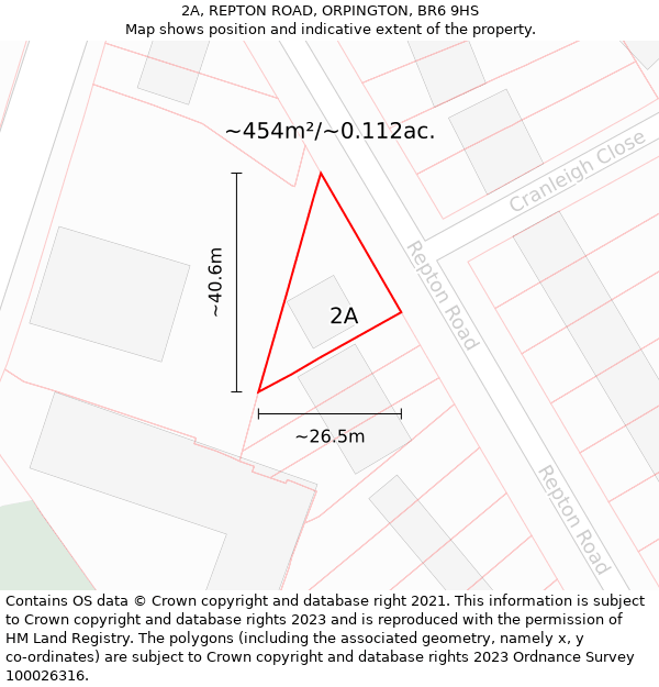 2A, REPTON ROAD, ORPINGTON, BR6 9HS: Plot and title map
