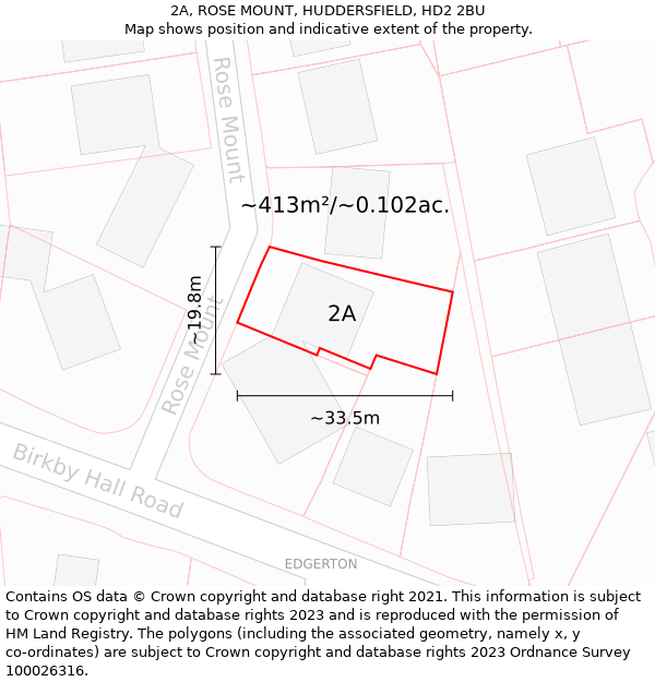 2A, ROSE MOUNT, HUDDERSFIELD, HD2 2BU: Plot and title map