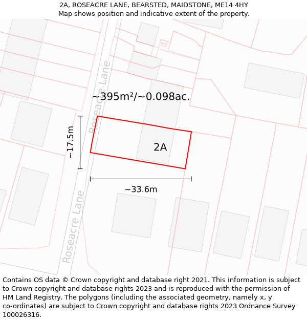 2A, ROSEACRE LANE, BEARSTED, MAIDSTONE, ME14 4HY: Plot and title map