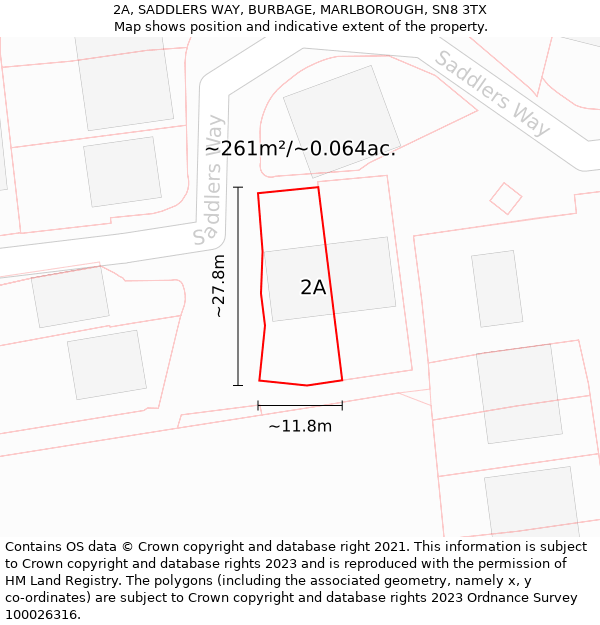 2A, SADDLERS WAY, BURBAGE, MARLBOROUGH, SN8 3TX: Plot and title map