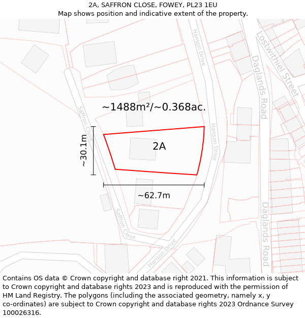 2A, SAFFRON CLOSE, FOWEY, PL23 1EU: Plot and title map