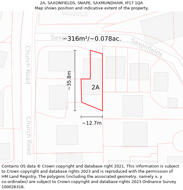 2A, SAXONFIELDS, SNAPE, SAXMUNDHAM, IP17 1QA: Plot and title map