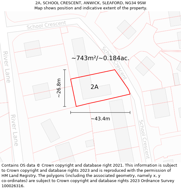 2A, SCHOOL CRESCENT, ANWICK, SLEAFORD, NG34 9SW: Plot and title map