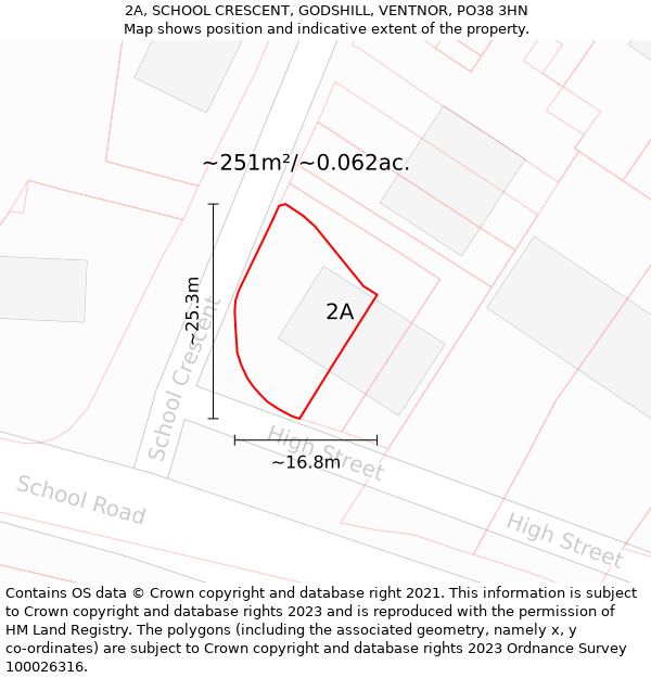 2A, SCHOOL CRESCENT, GODSHILL, VENTNOR, PO38 3HN: Plot and title map