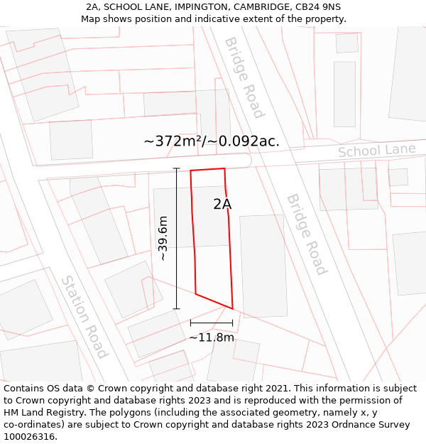 2A, SCHOOL LANE, IMPINGTON, CAMBRIDGE, CB24 9NS: Plot and title map