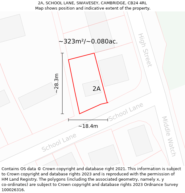 2A, SCHOOL LANE, SWAVESEY, CAMBRIDGE, CB24 4RL: Plot and title map