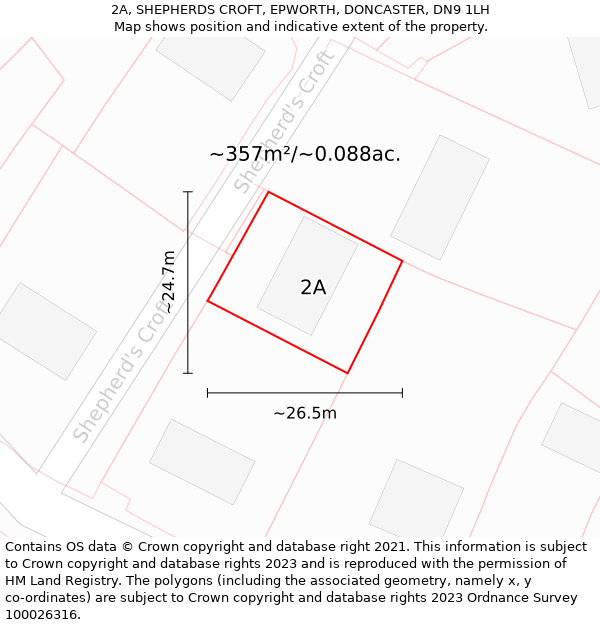 2A, SHEPHERDS CROFT, EPWORTH, DONCASTER, DN9 1LH: Plot and title map