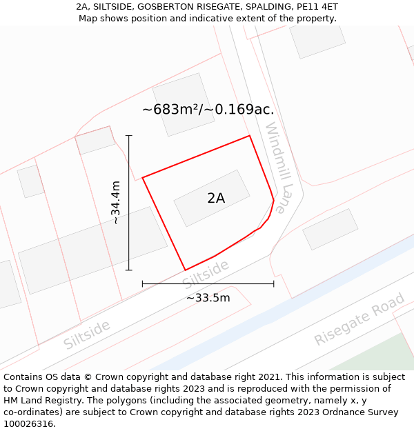 2A, SILTSIDE, GOSBERTON RISEGATE, SPALDING, PE11 4ET: Plot and title map