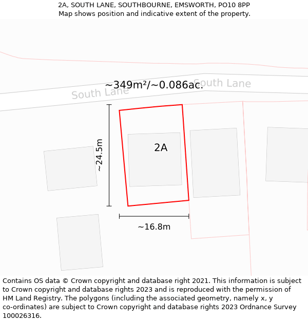 2A, SOUTH LANE, SOUTHBOURNE, EMSWORTH, PO10 8PP: Plot and title map