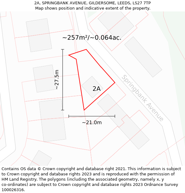2A, SPRINGBANK AVENUE, GILDERSOME, LEEDS, LS27 7TP: Plot and title map