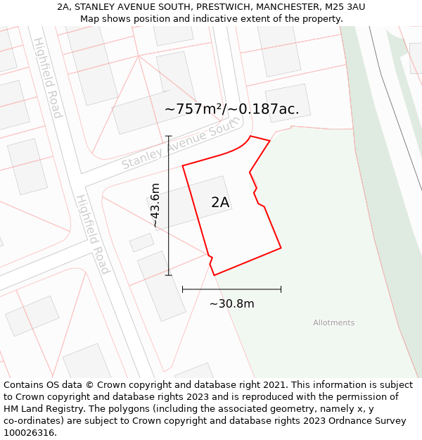 2A, STANLEY AVENUE SOUTH, PRESTWICH, MANCHESTER, M25 3AU: Plot and title map