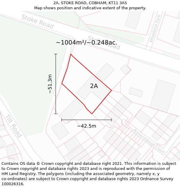 2A, STOKE ROAD, COBHAM, KT11 3AS: Plot and title map