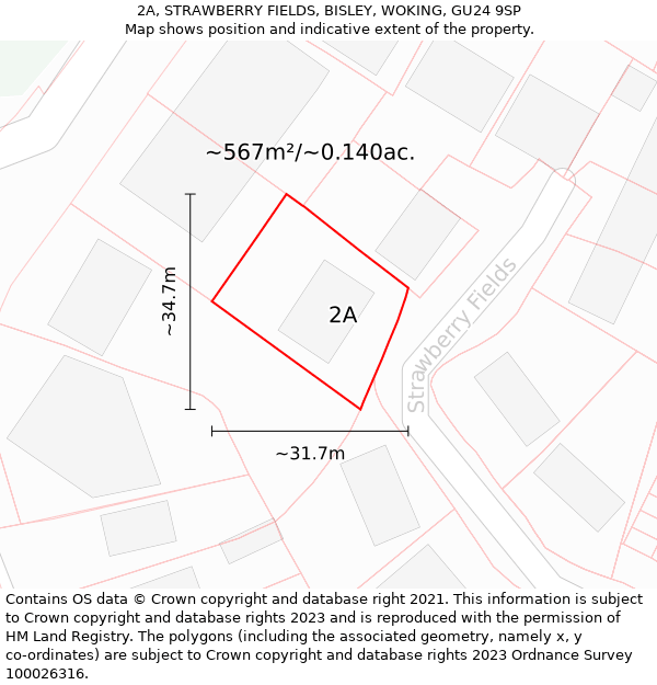 2A, STRAWBERRY FIELDS, BISLEY, WOKING, GU24 9SP: Plot and title map