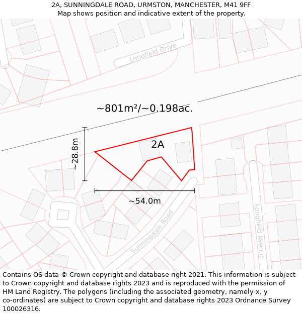 2A, SUNNINGDALE ROAD, URMSTON, MANCHESTER, M41 9FF: Plot and title map