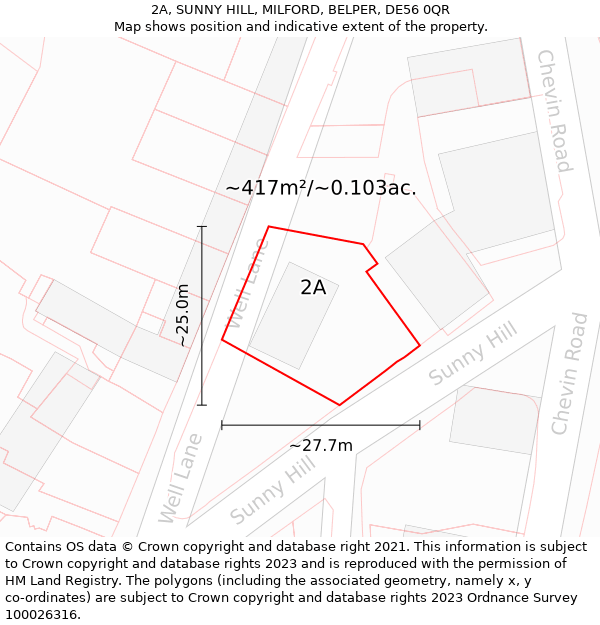 2A, SUNNY HILL, MILFORD, BELPER, DE56 0QR: Plot and title map