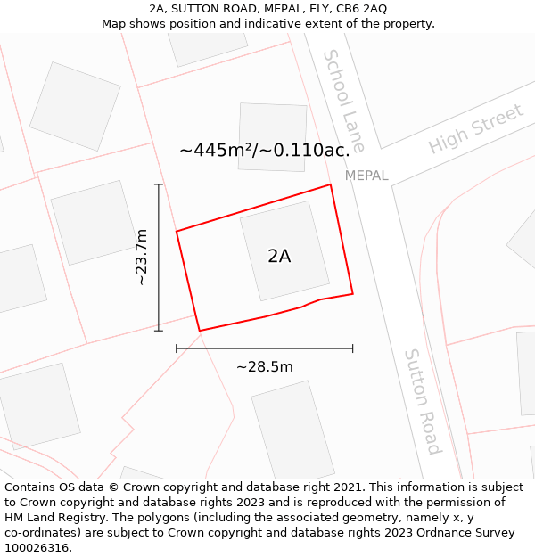 2A, SUTTON ROAD, MEPAL, ELY, CB6 2AQ: Plot and title map