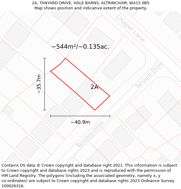 2A, TANYARD DRIVE, HALE BARNS, ALTRINCHAM, WA15 0BS: Plot and title map