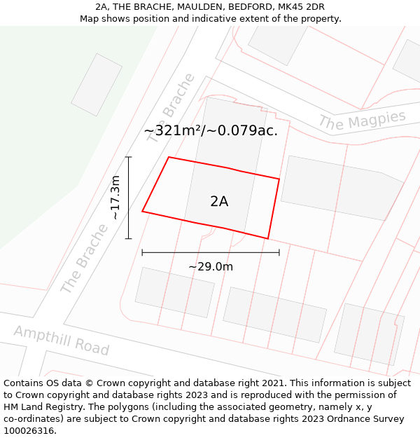 2A, THE BRACHE, MAULDEN, BEDFORD, MK45 2DR: Plot and title map