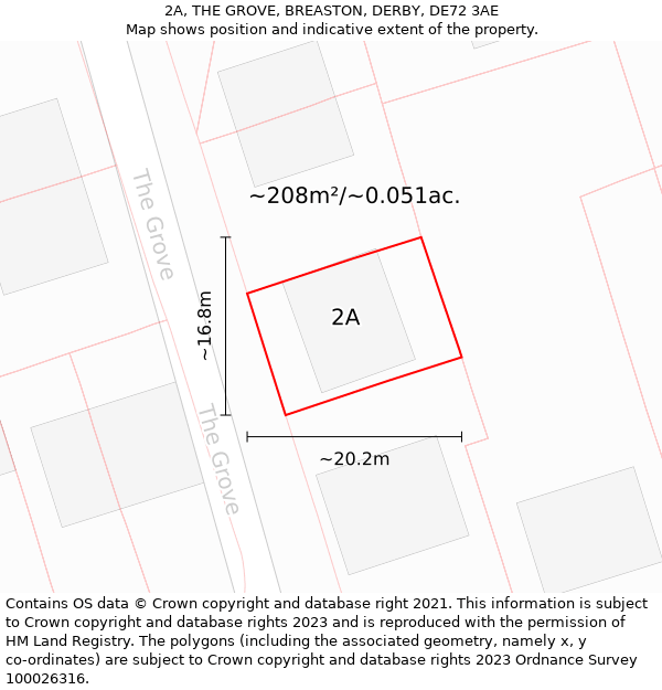 2A, THE GROVE, BREASTON, DERBY, DE72 3AE: Plot and title map