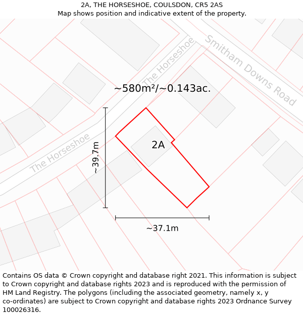 2A, THE HORSESHOE, COULSDON, CR5 2AS: Plot and title map