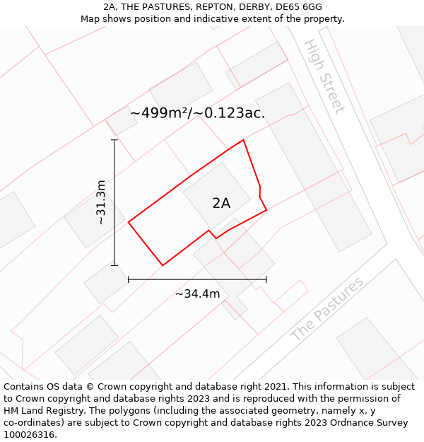 2A, THE PASTURES, REPTON, DERBY, DE65 6GG: Plot and title map