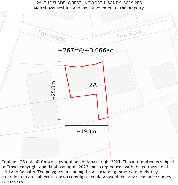 2A, THE SLADE, WRESTLINGWORTH, SANDY, SG19 2ES: Plot and title map