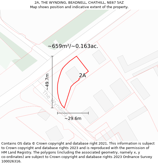 2A, THE WYNDING, BEADNELL, CHATHILL, NE67 5AZ: Plot and title map