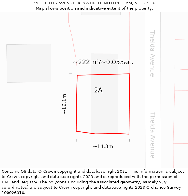 2A, THELDA AVENUE, KEYWORTH, NOTTINGHAM, NG12 5HU: Plot and title map