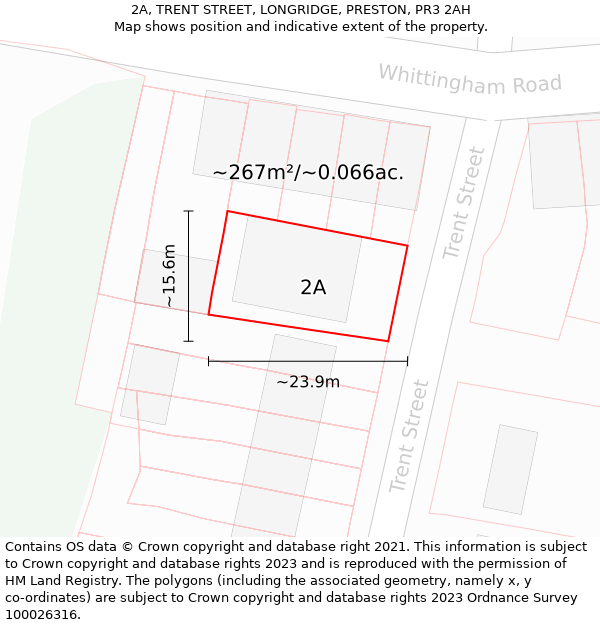 2A, TRENT STREET, LONGRIDGE, PRESTON, PR3 2AH: Plot and title map