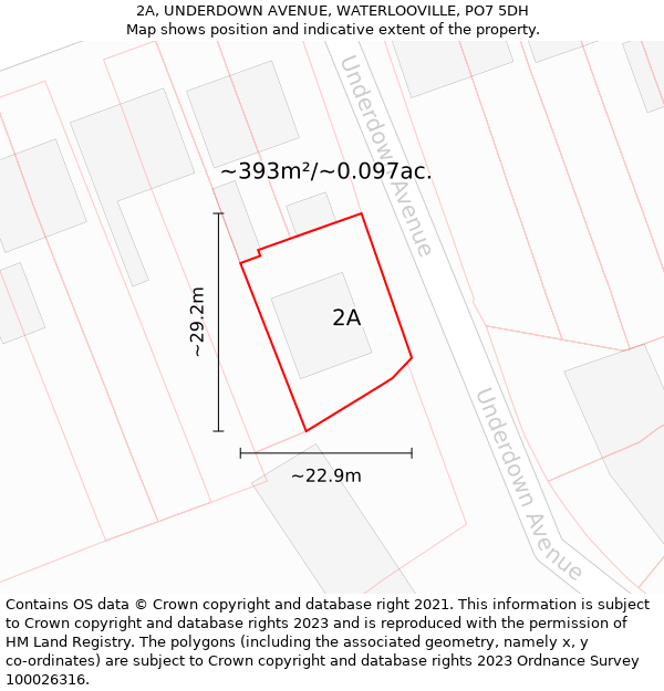 2A, UNDERDOWN AVENUE, WATERLOOVILLE, PO7 5DH: Plot and title map