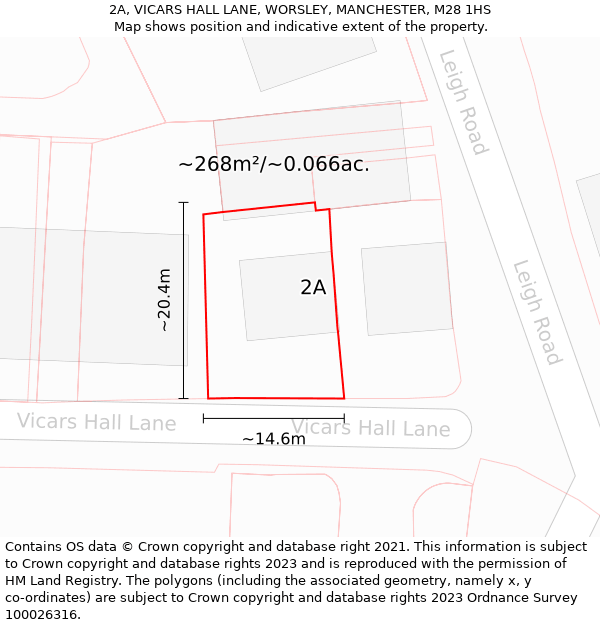 2A, VICARS HALL LANE, WORSLEY, MANCHESTER, M28 1HS: Plot and title map